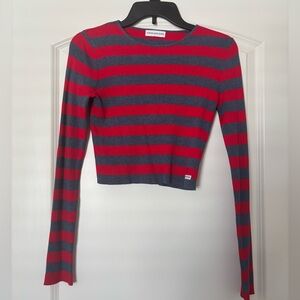 Calvin Klein Red and Gray Striped Top